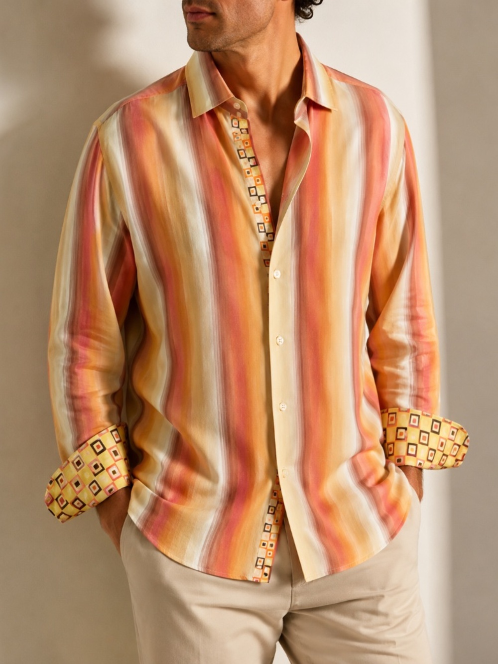 Robert Graham Sunset Stripe Flip Cuff Shirt Retro Mod 2XL